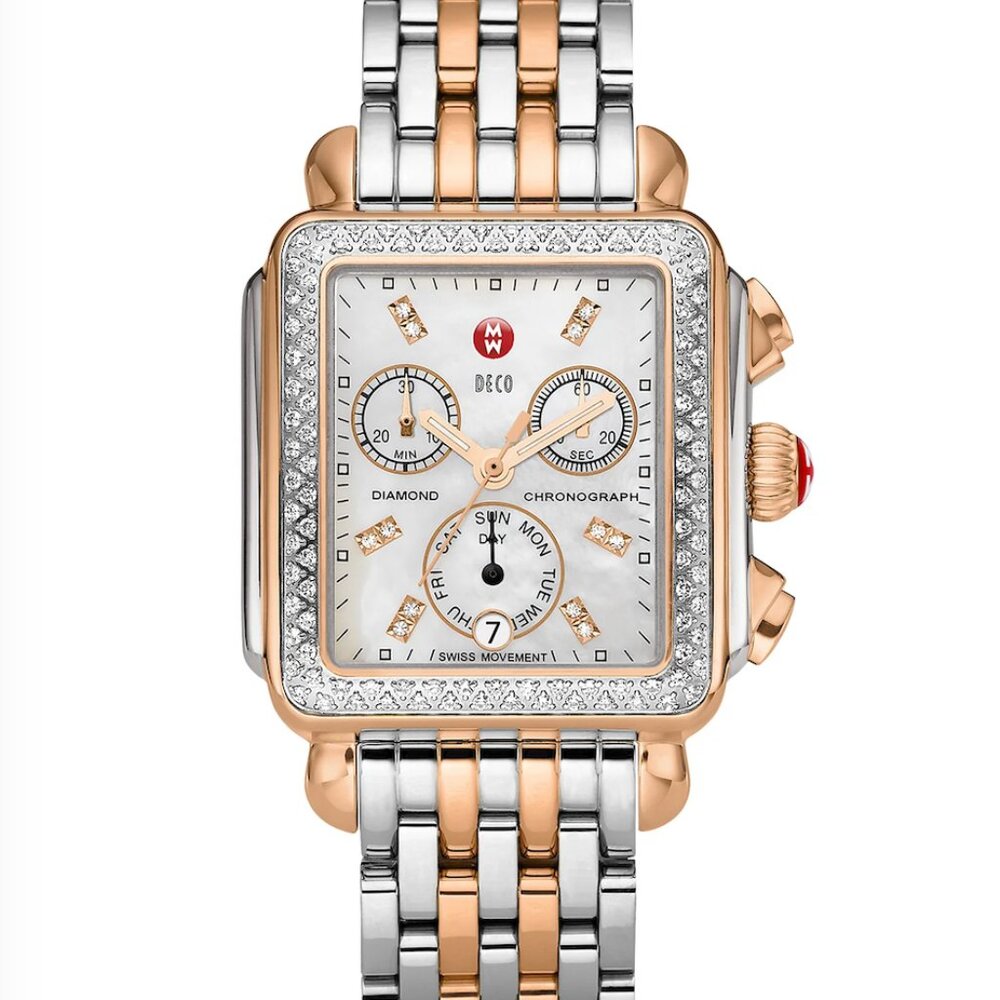 Michele Two-Tone Rose Gold and Silver Diamond-Accented Chronograph Watch
